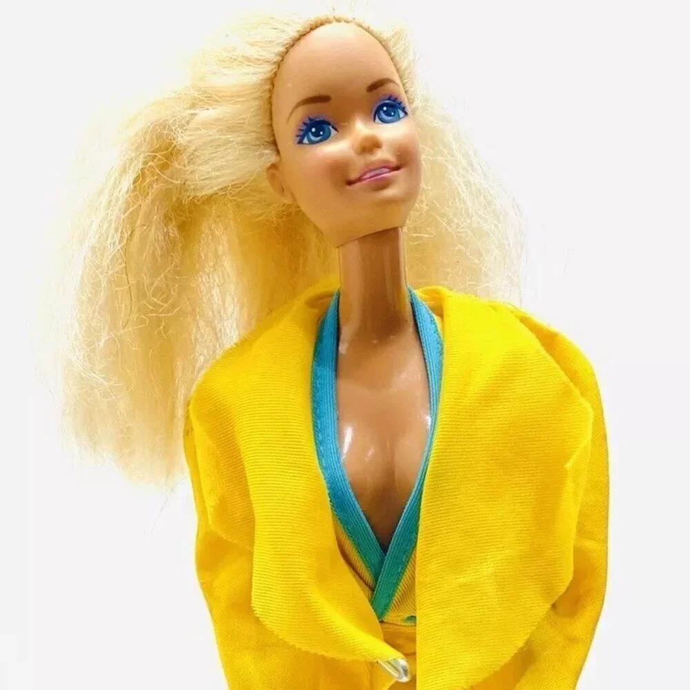 MATTEL BARBIE Doll Blonde Hair Blue Eyes 3 Piece Yellow Outfit 12"Tall